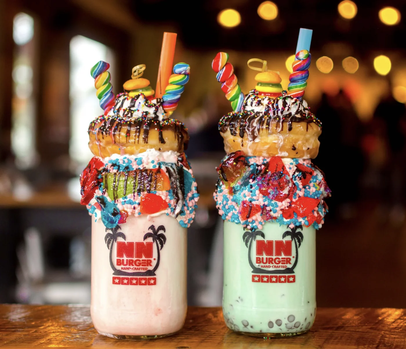 Two Freakshakes loaded with toppings